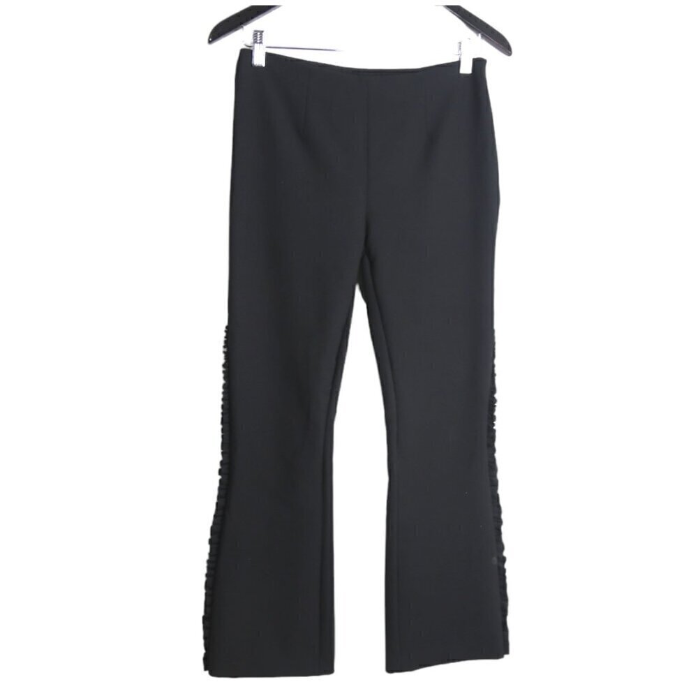 Cinq A Sept Onyx Ruffle Trim Flared Cropped Black Pants Size 2